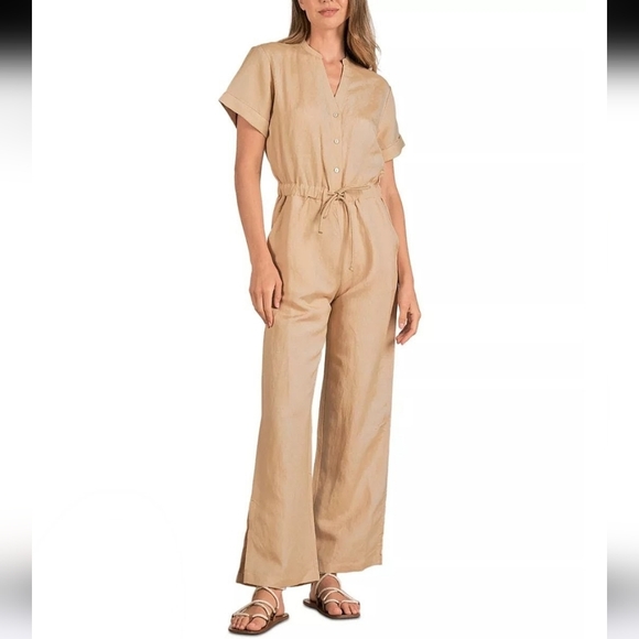 Bloomingdale's Elan Tan Jumpsuit Sz S - Picture 2 of 7